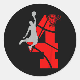 Sticker Rond Enfants 4 ans 4ème Basketball Anniversaire FêteThè