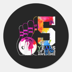 Sticker Rond Enfants 5 ans d'être génial Bowling 5e anniversair