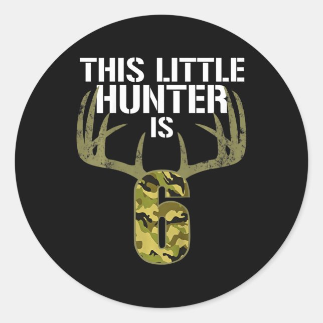 Sticker Rond Enfants 6e anniversaire Chasse Garçons Fun Deer Hu (Devant)