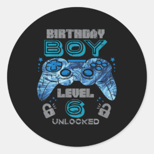 Sticker Rond Enfants 6e anniversaire Joueur Niveau 6 Débloqué V