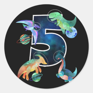 Sticker Rond Enfants Astronaut Espace Dinosaures 5e anniversair