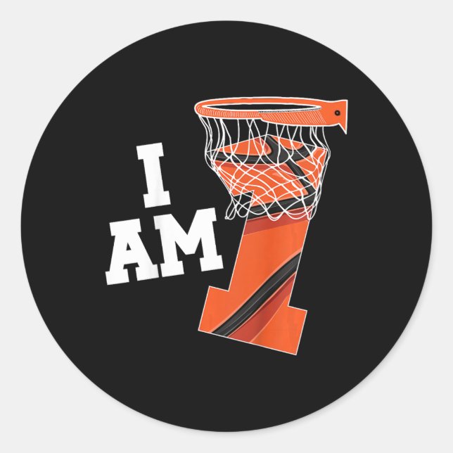 Sticker Rond Enfants Basketball 1er Anniversaire Garçon Un An B (Devant)