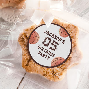 Sticker Rond Enfants Basketball Aquarelle fête d'anniversaire