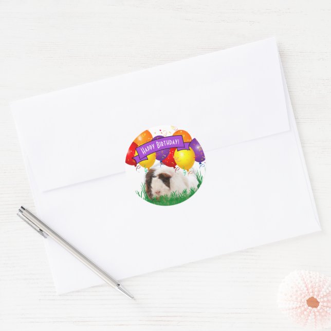 Sticker Rond Enfant's Birthday mignon Guinée Balloon Pig Custom (Enveloppe)