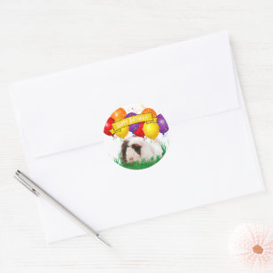 Sticker Rond Enfant's Birthday mignon Guinée Balloon Pig Custom