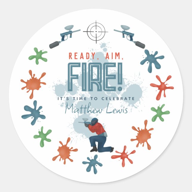 Sticker Rond Enfants Blue Paintball Garçons Anniversaire Fête F (Devant)