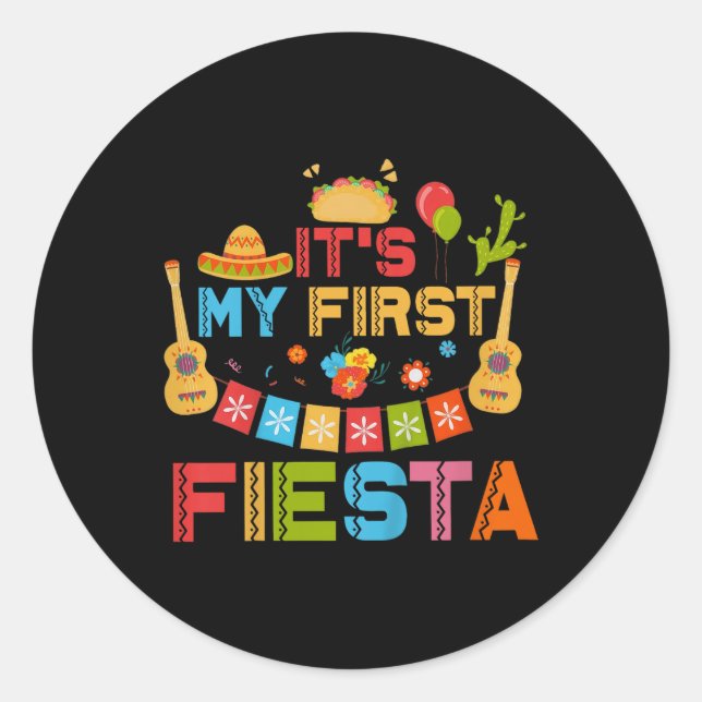 Sticker Rond Enfants C'Est Ma Première Fête Anniversaire Mexica (Devant)