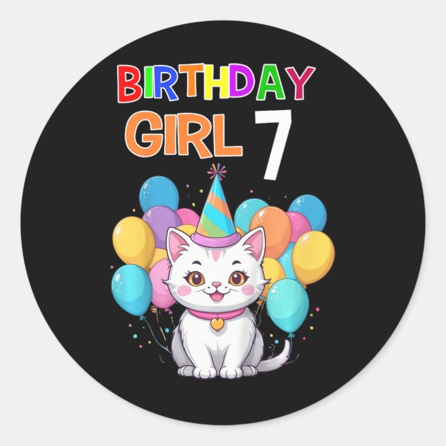 Sticker Rond Enfants Chat Anniversaire 7 Anniversaire Filles 7e (Devant)