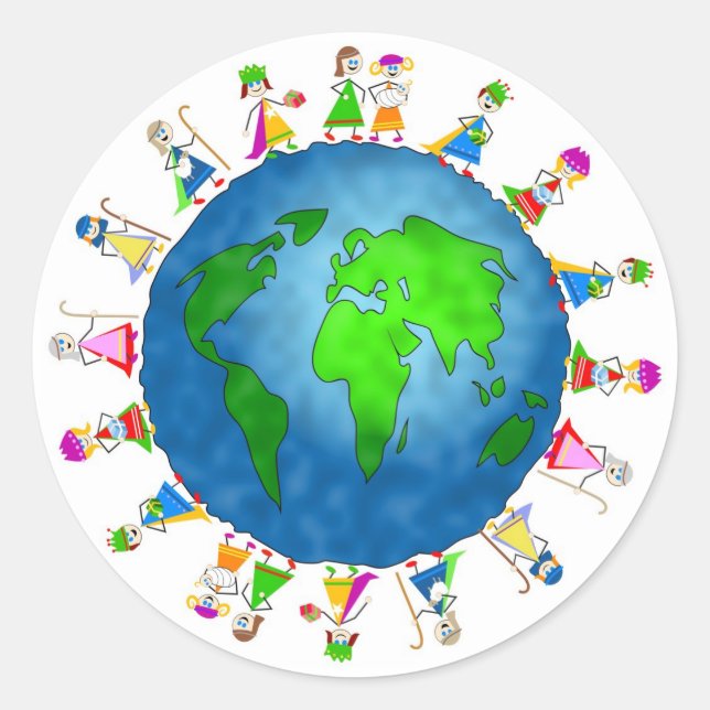 Sticker Rond Enfants de la Nativité mondiale (Devant)