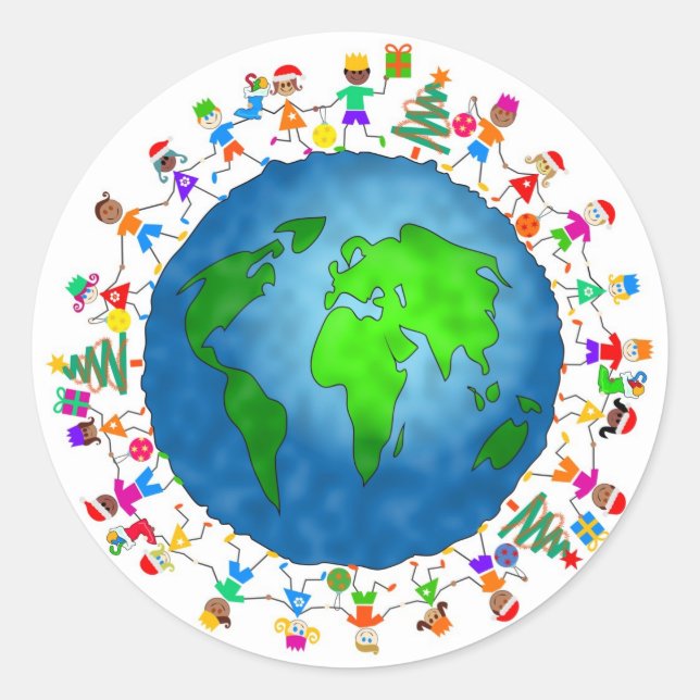 Sticker Rond Enfants de Noël dans le monde (Devant)