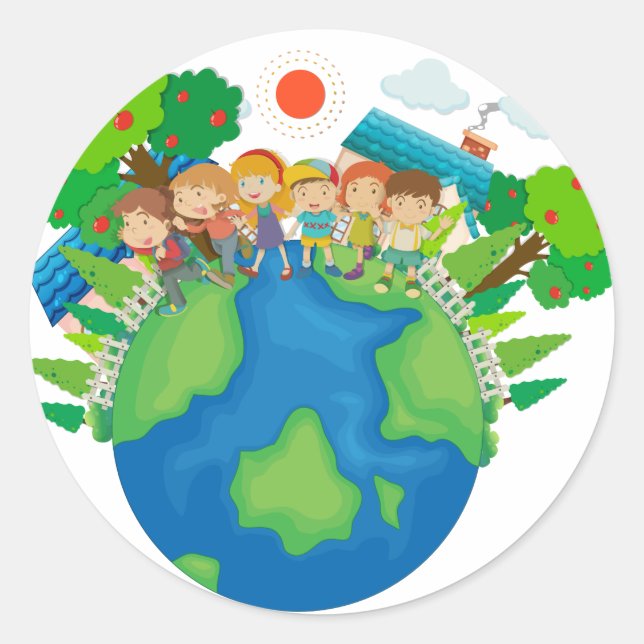 Sticker Rond Enfants du monde entier (Devant)