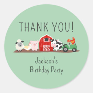 Sticker Rond Enfants ferme animal anniversaire Merci