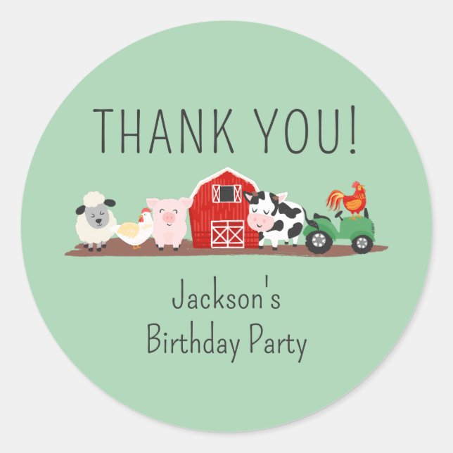 Sticker Rond Enfants ferme animal anniversaire Merci (Devant)