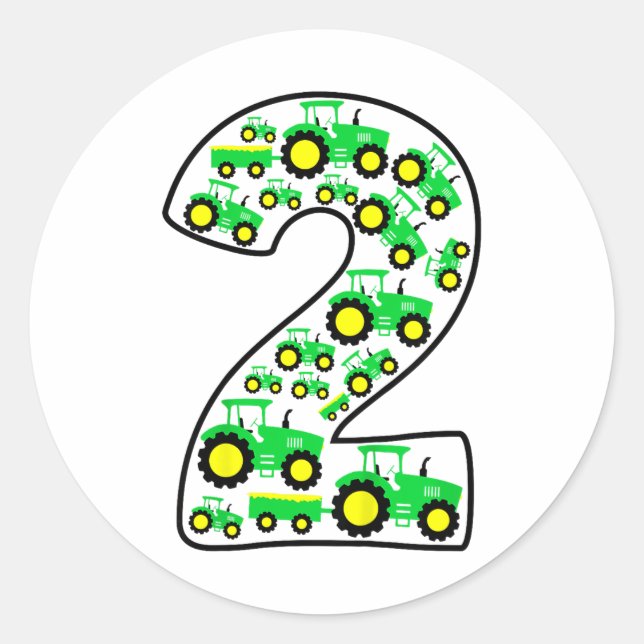 Sticker Rond Enfants ferme tracteur garçon 2e anniversaire 2 an (Devant)