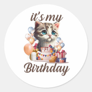 Sticker Rond Enfants Filles Anniversaire Chat