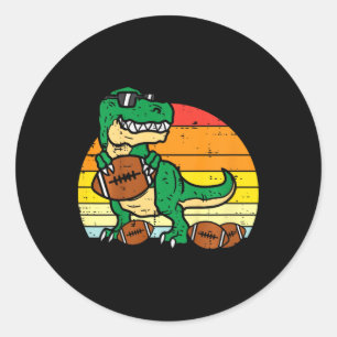 Sticker Rond Enfants Football Américain Trex Retro Dinosaur Boy