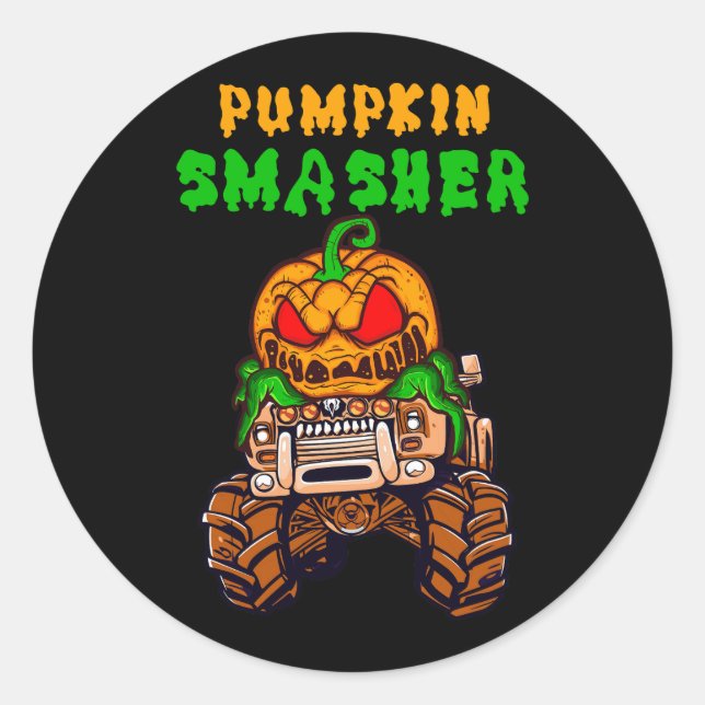 Sticker Rond Enfants Halloween Monster Trucs Citrouille Smasher (Devant)
