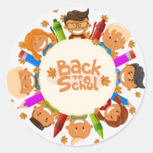 Sticker Rond Enfants heureux de retour à l'école ronde