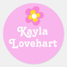 Sticker Rond Enfants id nommé rose blanc fleurs filles autocoll
