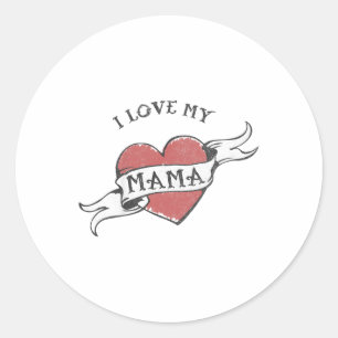 Sticker Rond Enfants J'Aime Ma Mama Heart Tattoo Fête des mères