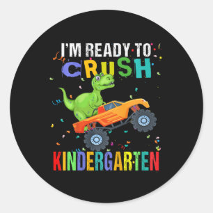 Sticker Rond Enfants Je suis prêt à écraser le dinosaure de jar