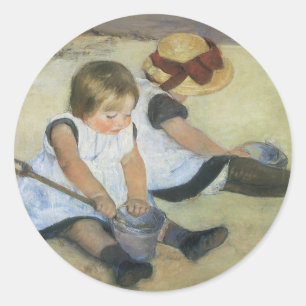 Sticker Rond Enfants jouant sur la plage par Mary Cassatt