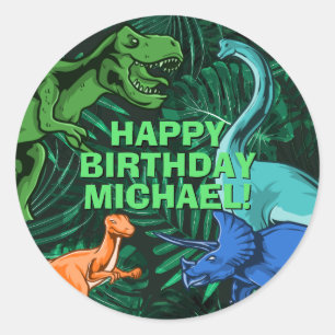 Sticker Rond Enfants Jurassic Dino Personnalisé Dinosaure Anniv