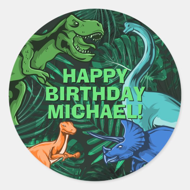 Sticker Rond Enfants Jurassic Dino Personnalisé Dinosaure Anniv (Devant)