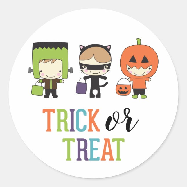 Sticker Rond Enfants mignons Halloween Birthday Trick ou Treat  (Devant)