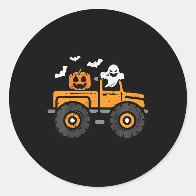 Sticker Rond Enfants Monster Camion Fantôme Citrouille Hallowee (Devant)