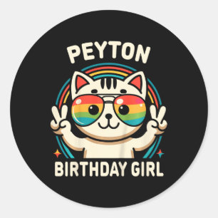 Sticker Rond Enfants Nom Peyton Anniversaire Fille Chat
