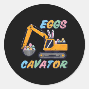 Sticker Rond Enfants Pâques Excavatrice Oeufs Cavator Construct