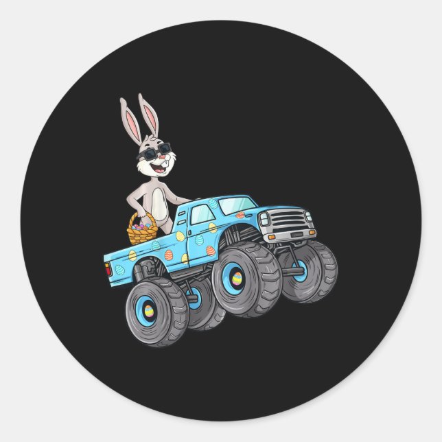 Sticker Rond Enfants Pâques Rabbit équitation Monster Camion Fu (Devant)