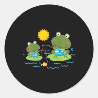 Sticker Rond Enfants pêchant des grenouilles joli pêcheur