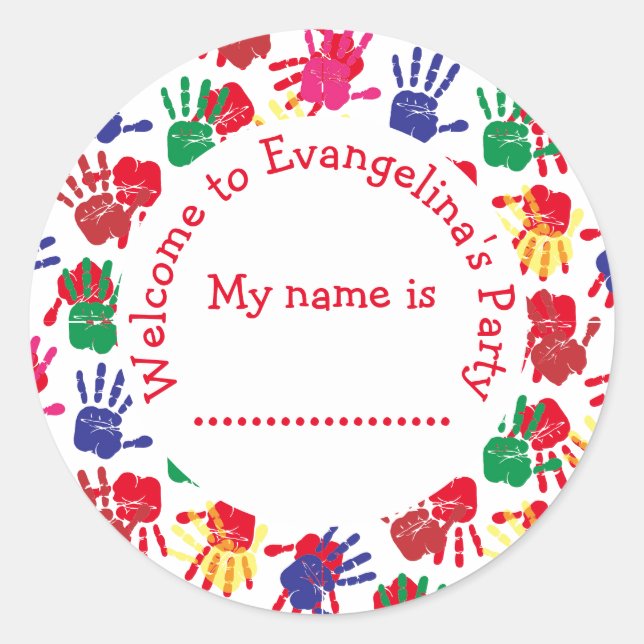 Sticker Rond Enfants Peinture Anniversaire Nom de la fête (Devant)