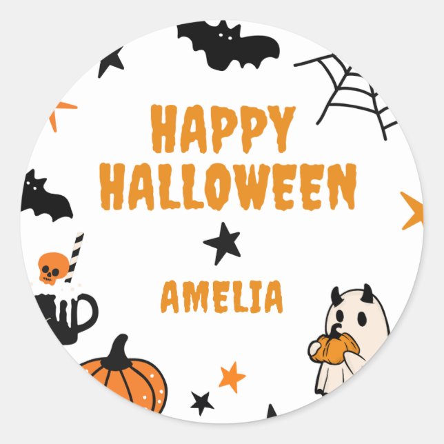 Sticker Rond Enfants personnalisés mignonne Happy Halloween Fêt (Devant)