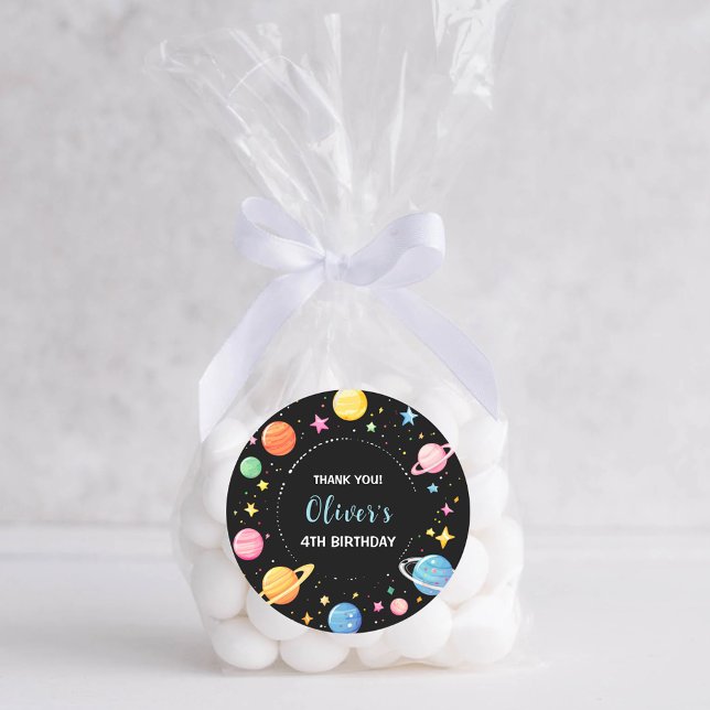 Sticker Rond Enfants Planètes spatiales et Étoiles Anniversaire (Créateur téléchargé)