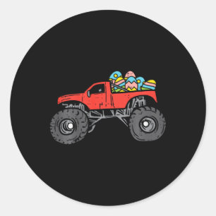 Sticker Rond Enfants Red Monster Truck Eggs Easter Egg Chasse G