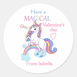 Sticker Rond Enfants Saint Valentin Unicorn rose magique