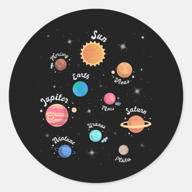 Sticker Rond Enfants Système solaire Planètes Connaissances Esp (Devant)