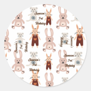 Sticker Rond Enfants Teddy Bear Chat Panda Toy Motif Anniversai
