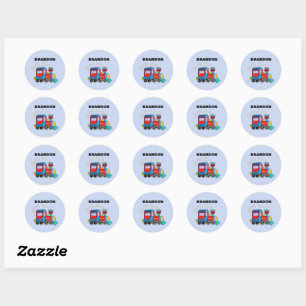 Sticker Rond Enfants Train Boys Blue Custom Name