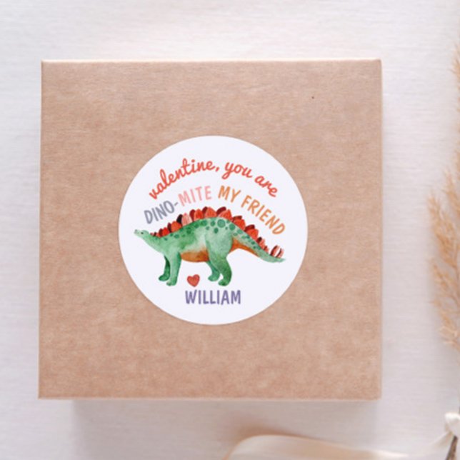 Sticker Rond Enfants Valentine Dino-Mite Aquarelle Dinosaur (Créateur téléchargé)