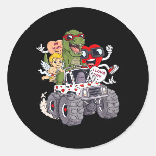 Sticker Rond Enfants Valentines Jour Coeurs T Rex Cupid Monster