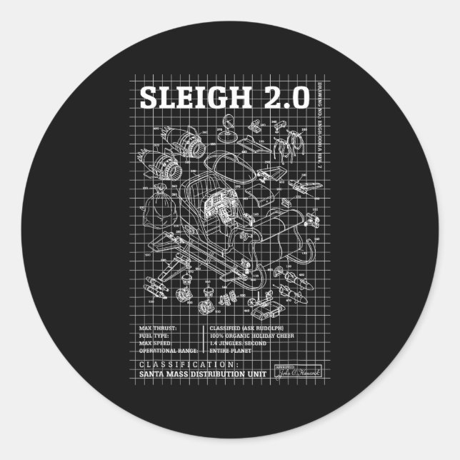 Sticker Rond Engineer Christmas Funny Santa Rocket Sleigh Bluep (Devant)