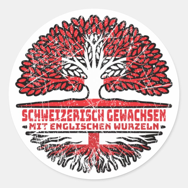 Sticker Rond England Anglais Schweiz Baum Racines (Devant)