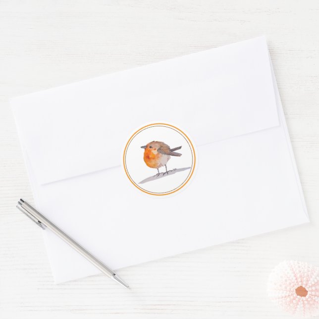 Sticker Rond English Robin Watercolour (Enveloppe)