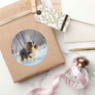 Sticker Rond English Toy Spaniel Qu'il neige Noël