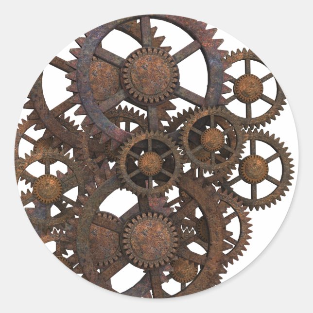 Sticker Rond Engrenages métalliques Rusty Steampunk (Devant)