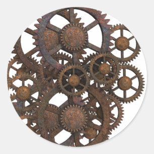 Sticker Rond Engrenages métalliques Rusty Steampunk